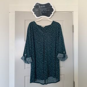 Beacon patty roll-tab 3/4 sleeve blouse in pine green